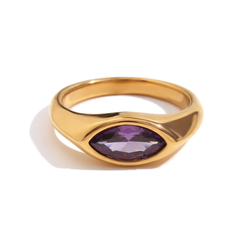 Golden Eye Zircon Ring – 18K Plated Seal Design