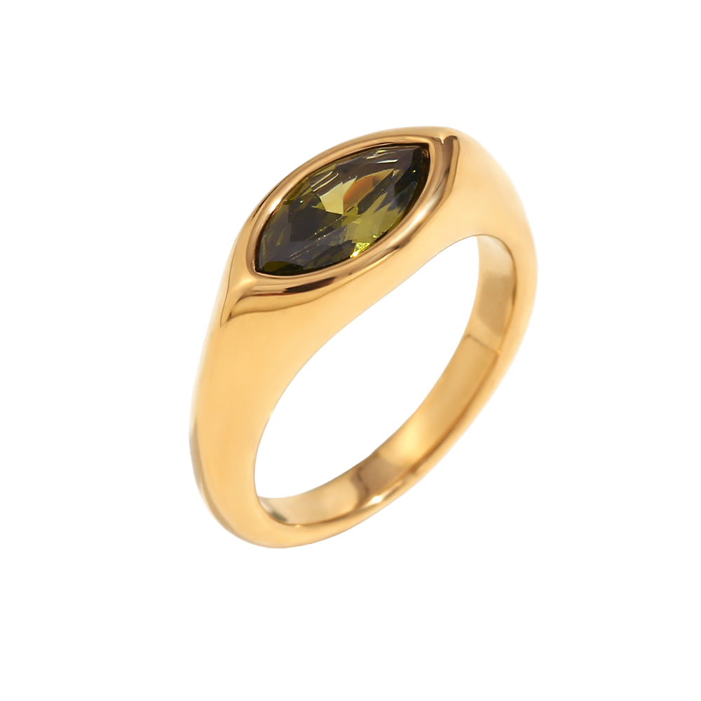 Golden Eye Zircon Ring – 18K Plated Seal Design
