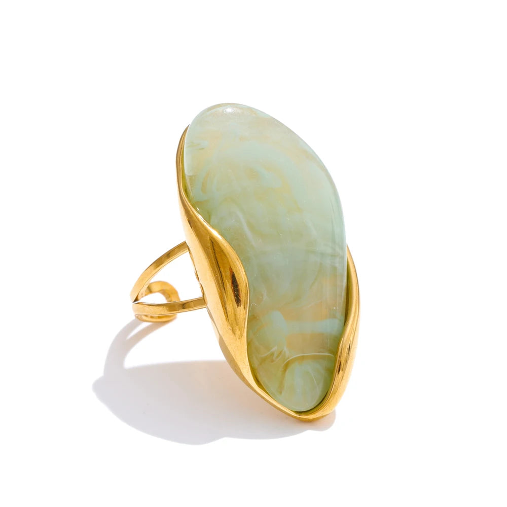 Resin Statement Ring – Adjustable Gold Design