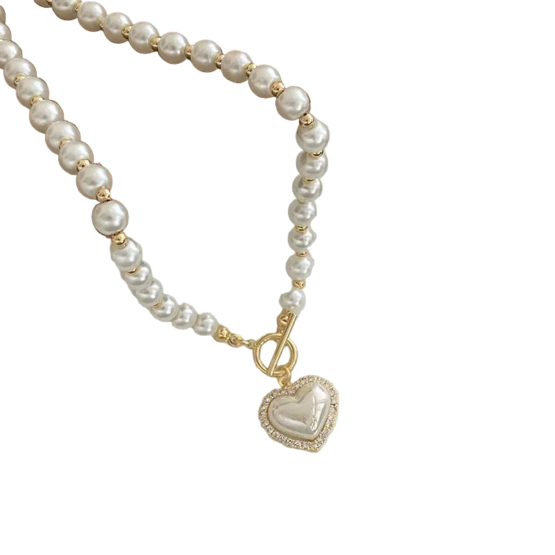 Heart Pearl Pendant Necklace – Gold Elegant Chain Design