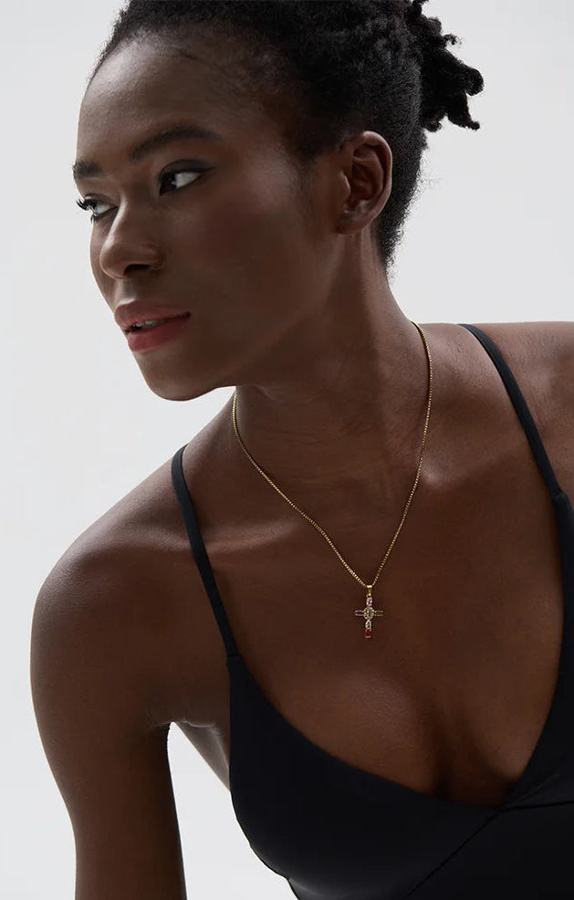 Colorful Cross Drop Pendant Necklace – Gold & Silver