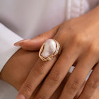 Baroque Pearl Adjustable Ring – Gold & Silver Statement Design