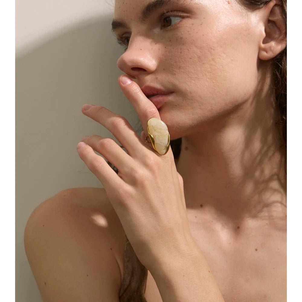 Resin Statement Ring – Adjustable Gold Design