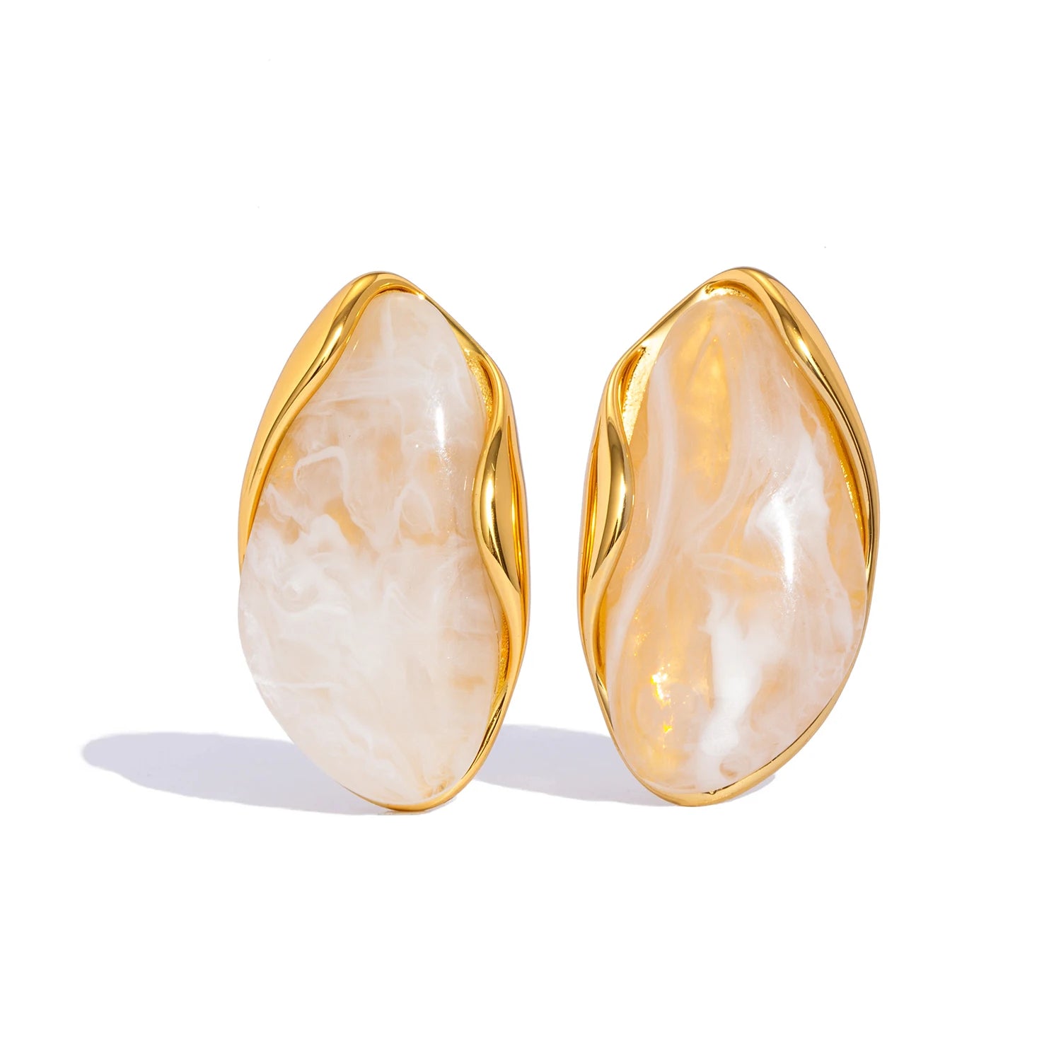 Amber Resin Drop Earrings – Gold Statement Design