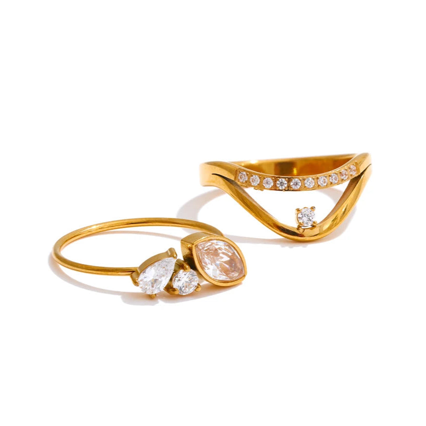 Crystal Teardrop Ring / Golden Arc Ring