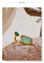Green Stone Adjustable Ring – Gold Modern Statement Design