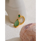 Green Stone Adjustable Ring – Gold Modern Statement Design