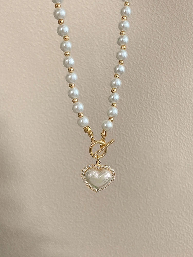 Heart Pearl Pendant Necklace – Gold Elegant Chain Design