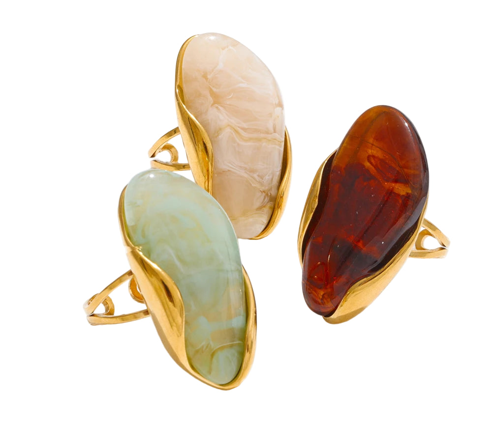 Resin Statement Ring – Adjustable Gold Design