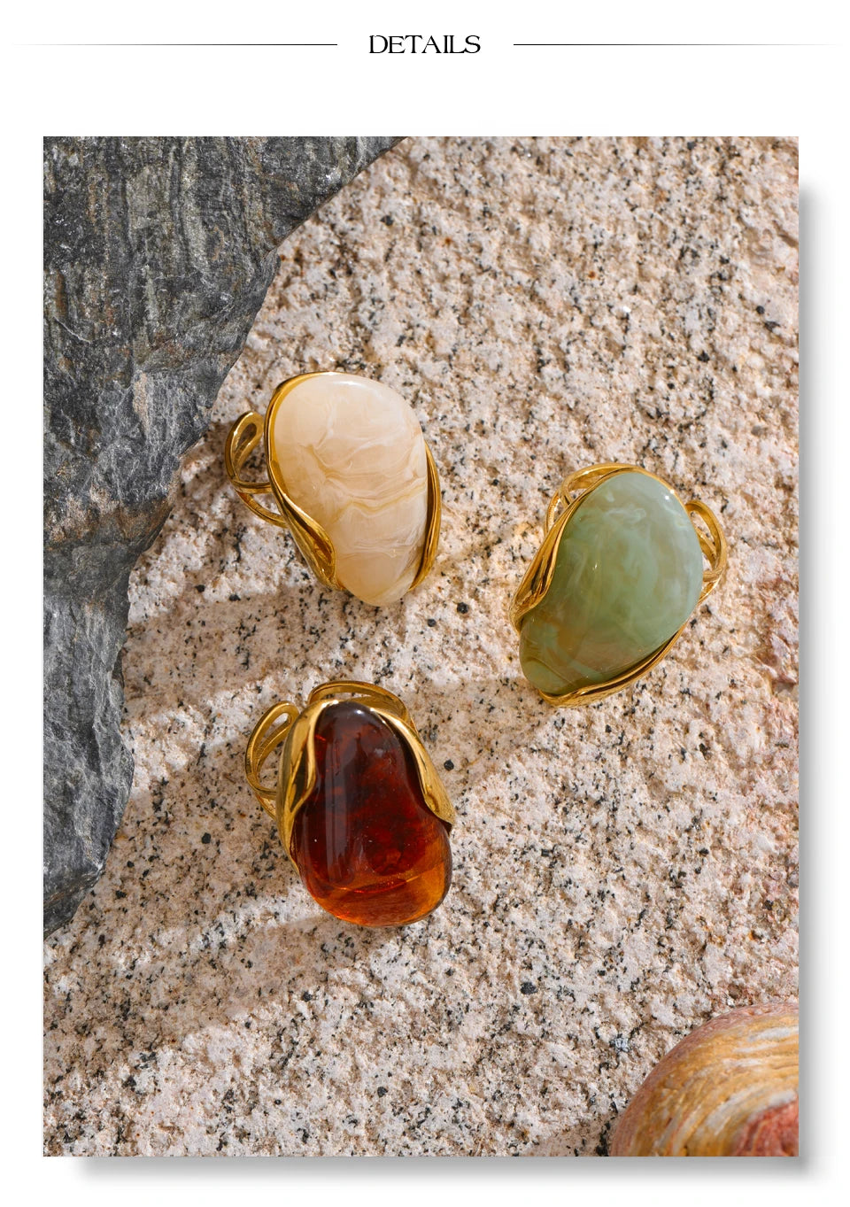 Resin Statement Ring – Adjustable Gold Design