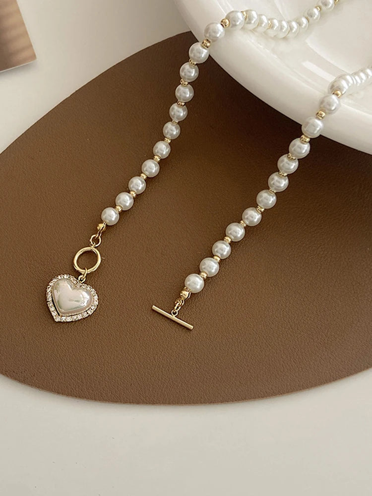 Heart Pearl Pendant Necklace – Gold Elegant Chain Design