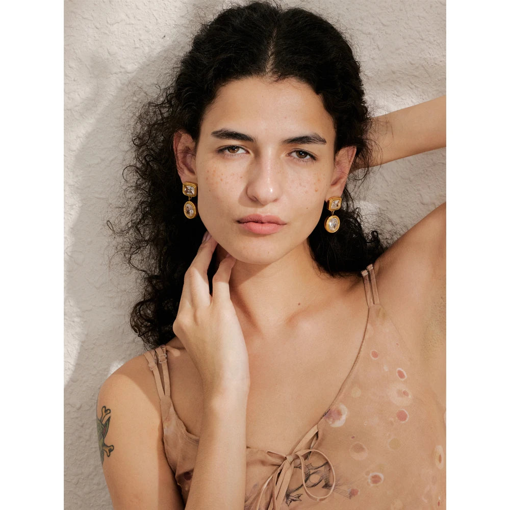 Golden Diamond Drop Earrings