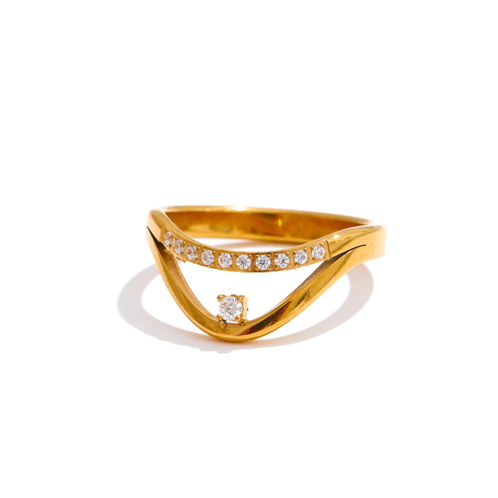 Crystal Teardrop Ring / Golden Arc Ring