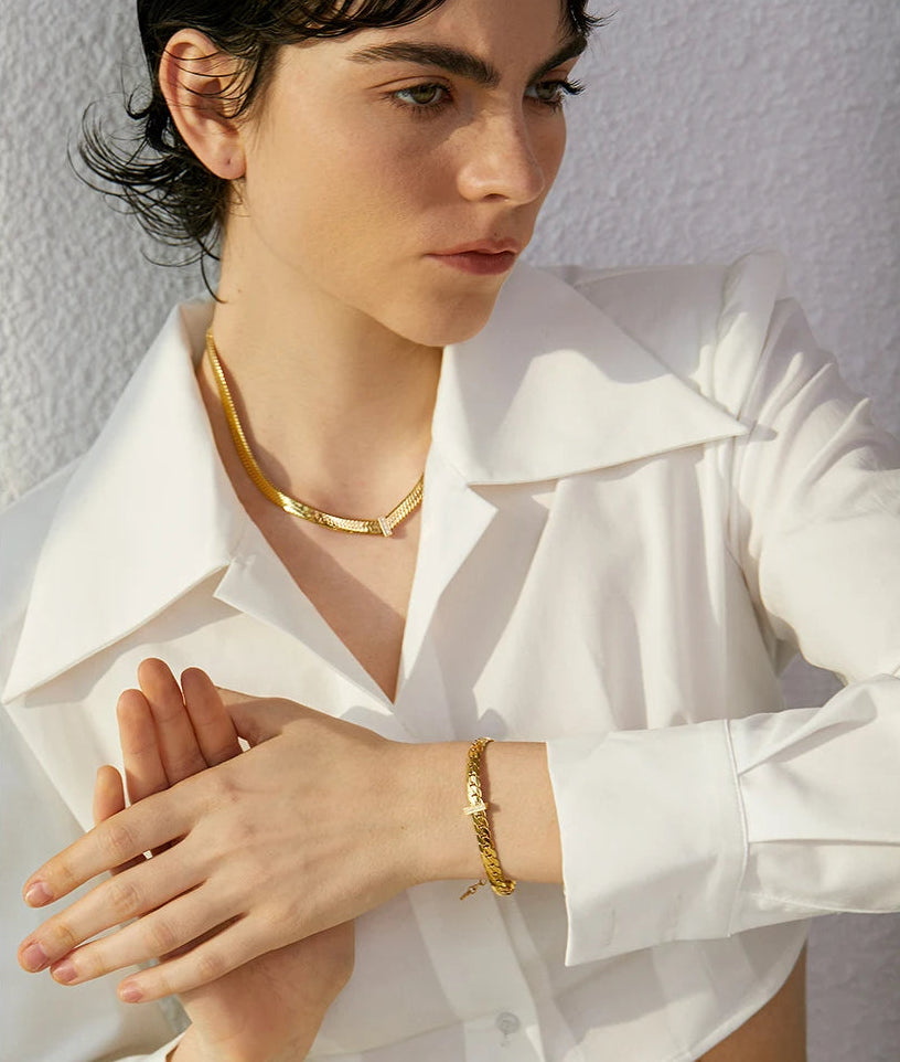 Luxe Cuban Link Bracelet – Gold Zircon Bar Design