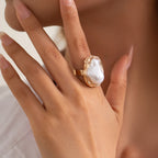 Baroque Pearl Adjustable Ring – Gold & Silver Statement Design