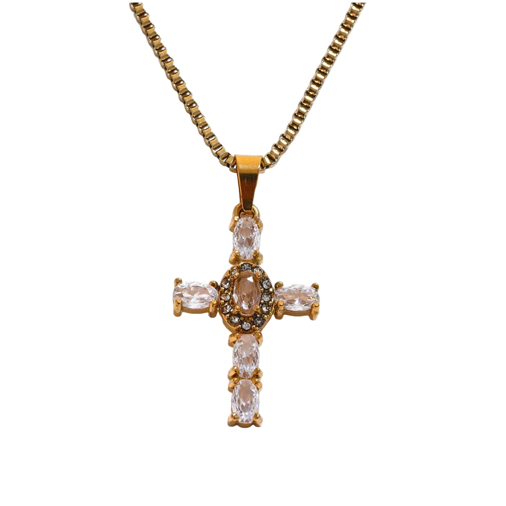Colorful Cross Drop Pendant Necklace – Gold & Silver