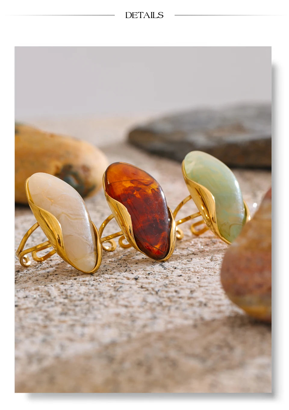 Resin Statement Ring – Adjustable Gold Design