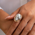 Baroque Pearl Adjustable Ring – Gold & Silver Statement Design