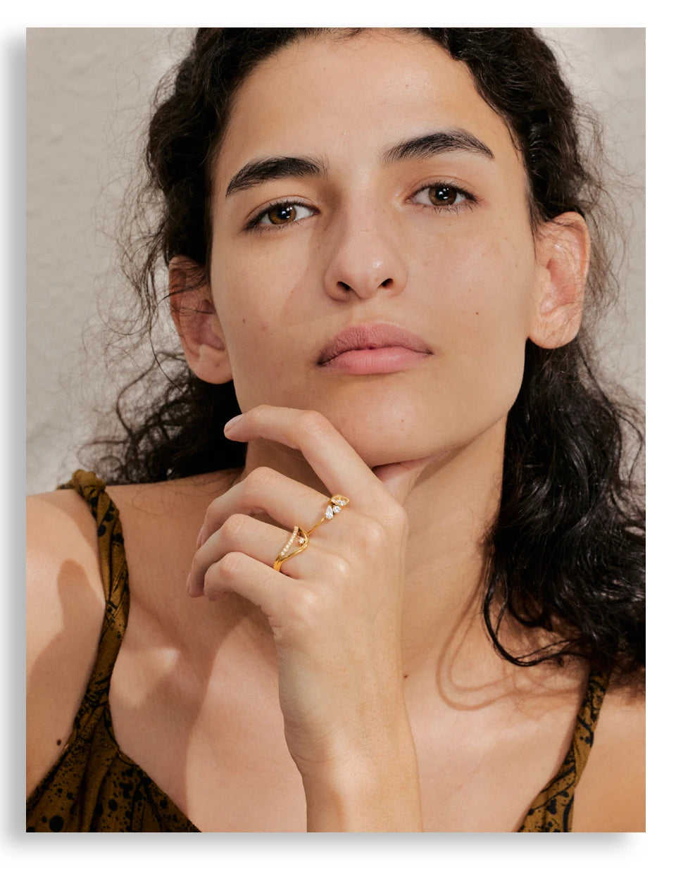 Crystal Teardrop Ring / Golden Arc Ring