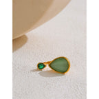 Green Stone Adjustable Ring – Gold Modern Statement Design