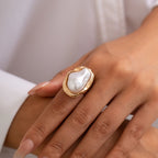 Baroque Pearl Adjustable Ring – Gold & Silver Statement Design
