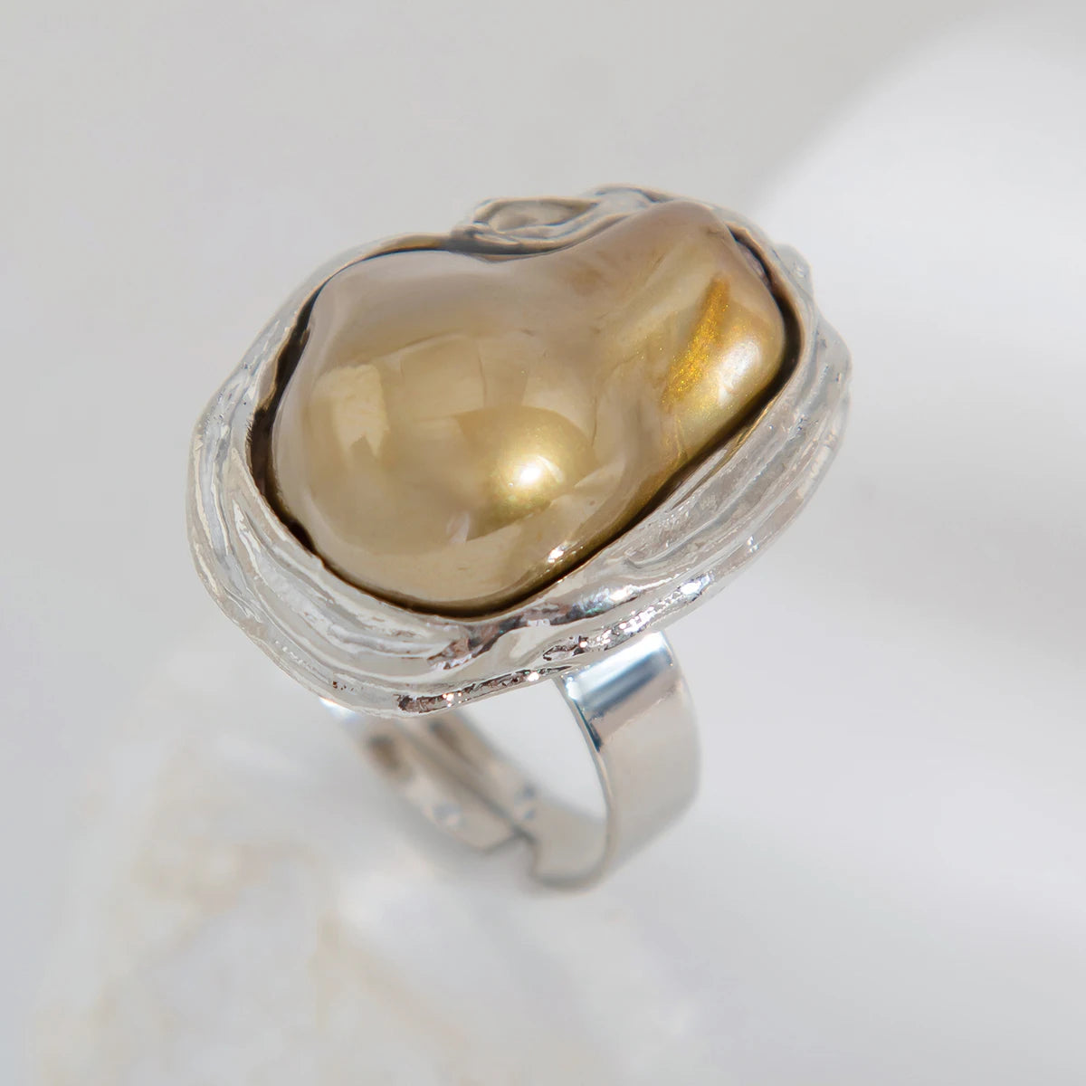 Baroque Pearl Adjustable Ring – Gold & Silver Statement Design