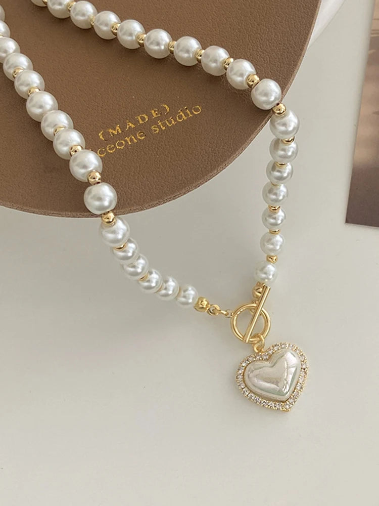 Heart Pearl Pendant Necklace – Gold Elegant Chain Design