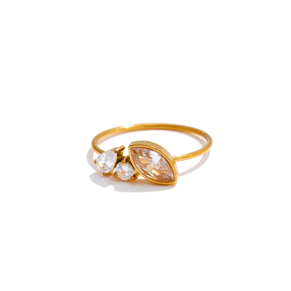Crystal Teardrop Ring / Golden Arc Ring