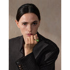 Green Stone Adjustable Ring – Gold Modern Statement Design