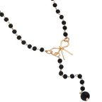 Midnight Bow Necklace – Black Beaded Y-Chain Pendant