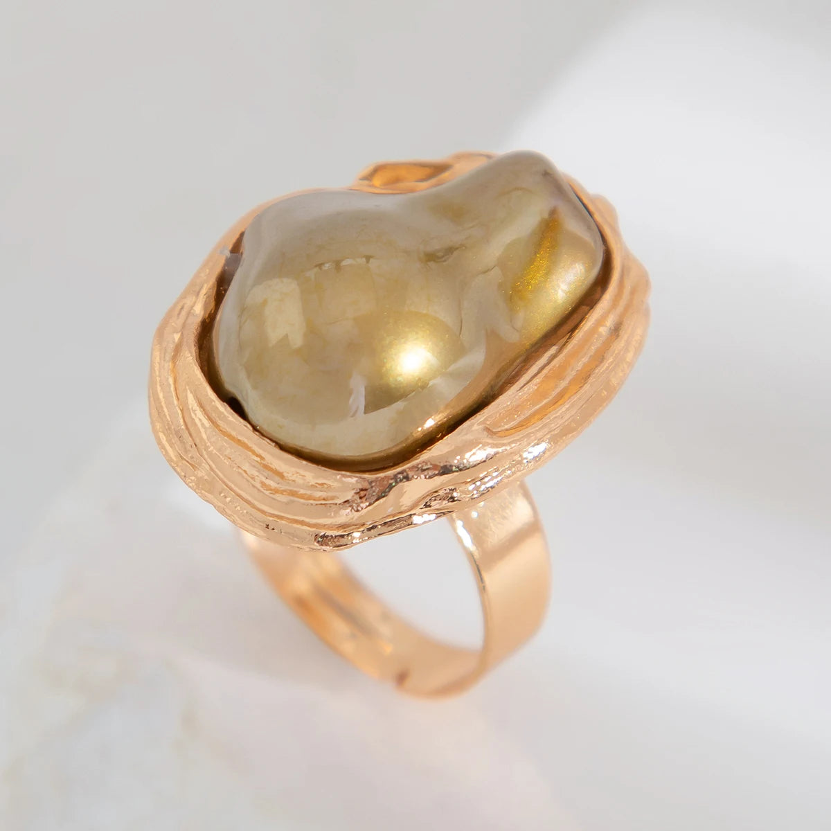 Baroque Pearl Adjustable Ring – Gold & Silver Statement Design