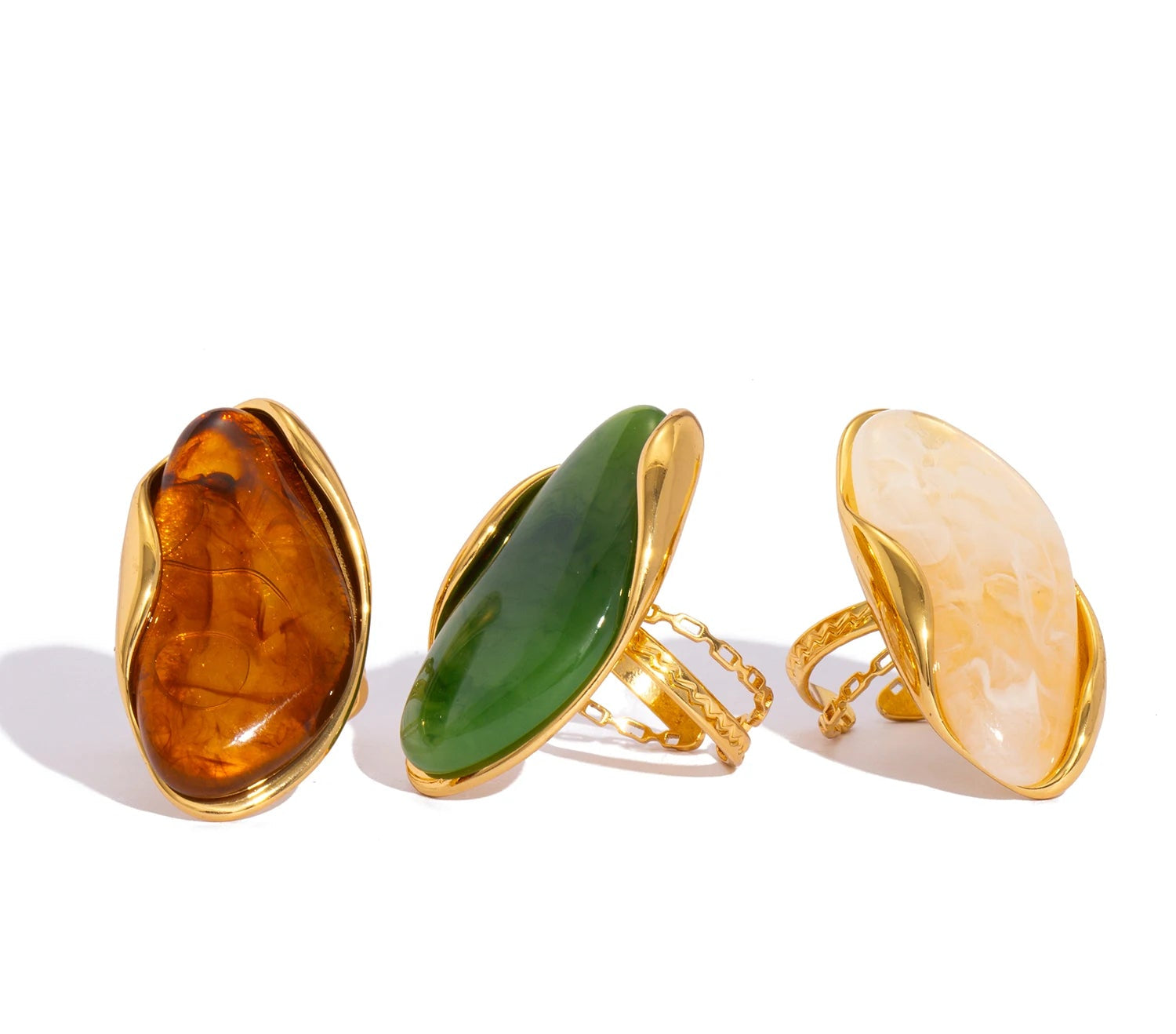 Amber Resin Drop Earrings – Gold Statement Design