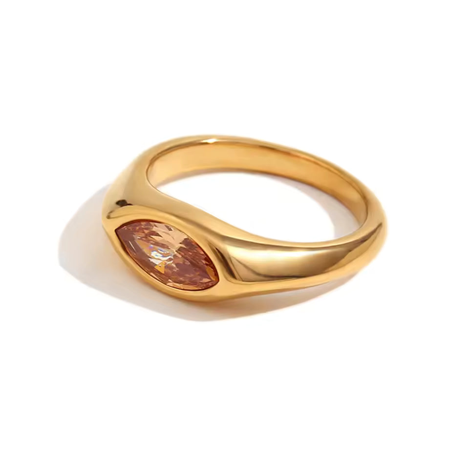Golden Eye Zircon Ring – 18K Plated Seal Design