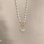 Heart Pearl Pendant Necklace – Gold Elegant Chain Design