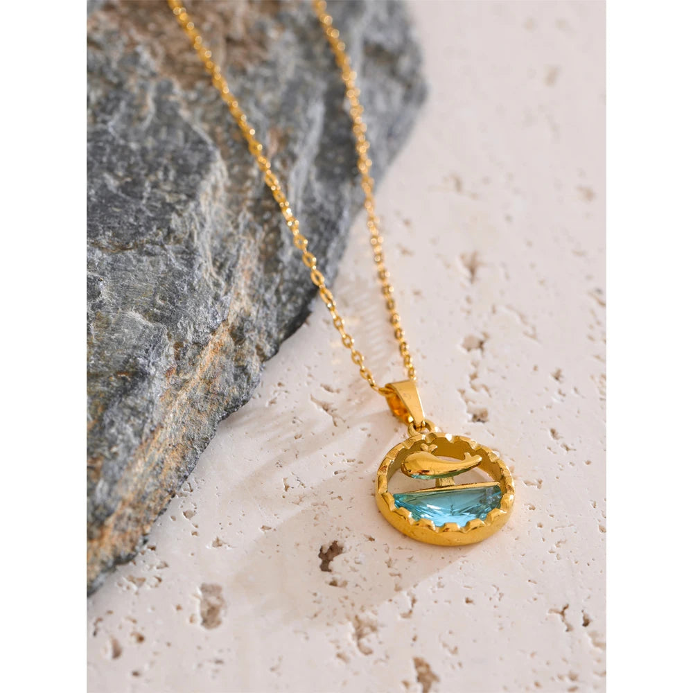 Blue Whale Pendant Necklace – Crystal Ocean Silver Chain