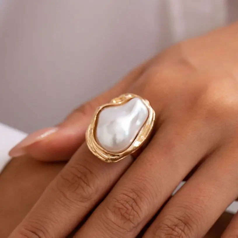 Baroque Pearl Adjustable Ring – Gold & Silver Statement Design