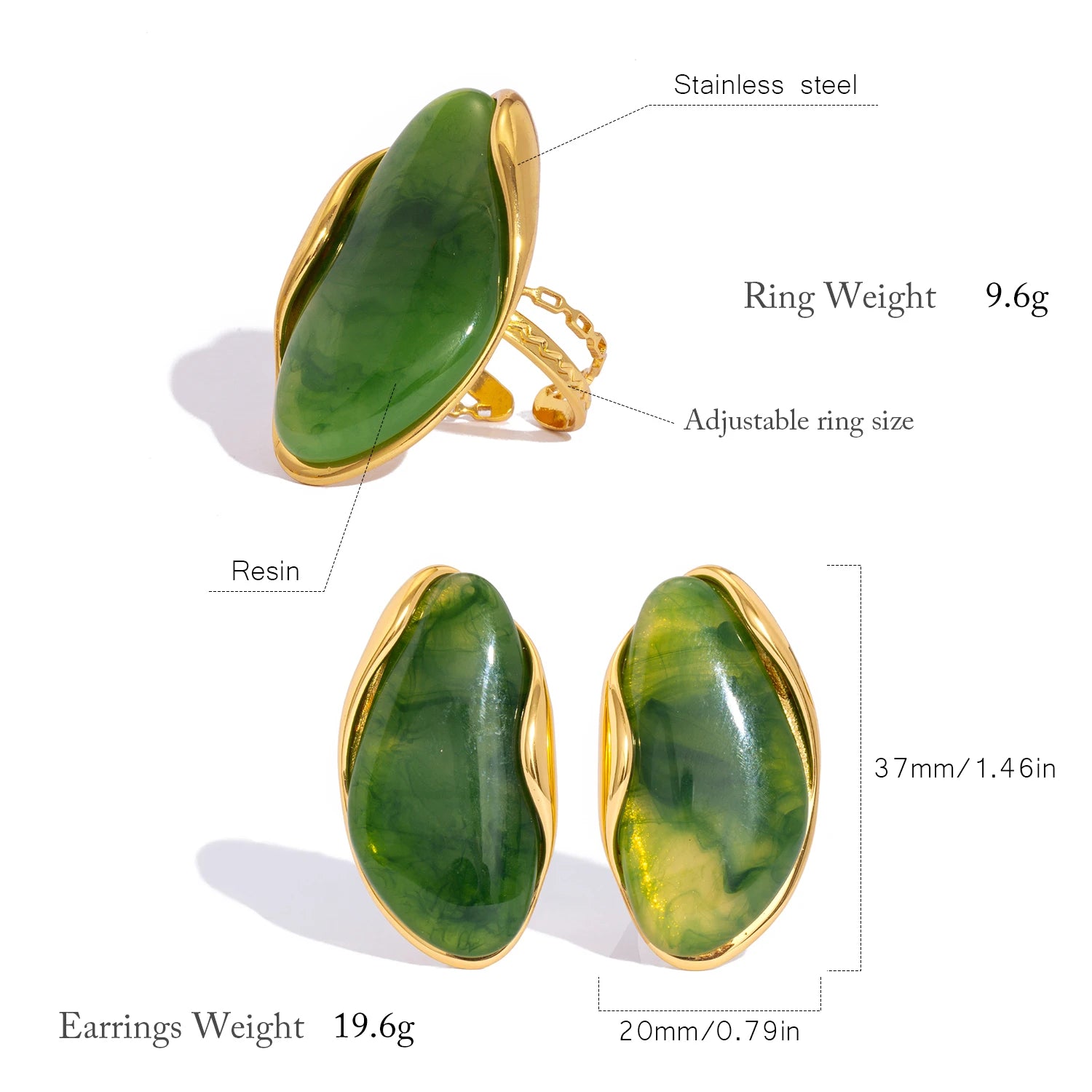 Amber Resin Drop Earrings – Gold Statement Design