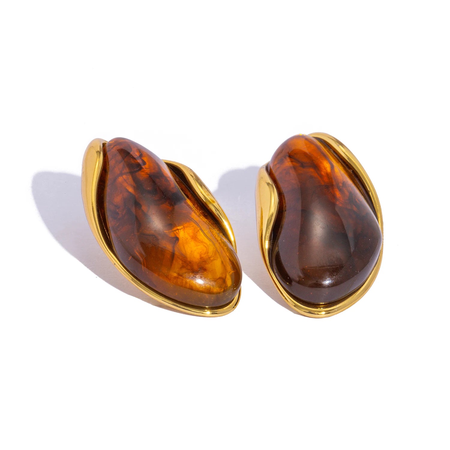 Amber Resin Drop Earrings – Gold Statement Design