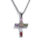 Colorful Cross Drop Pendant Necklace – Gold & Silver
