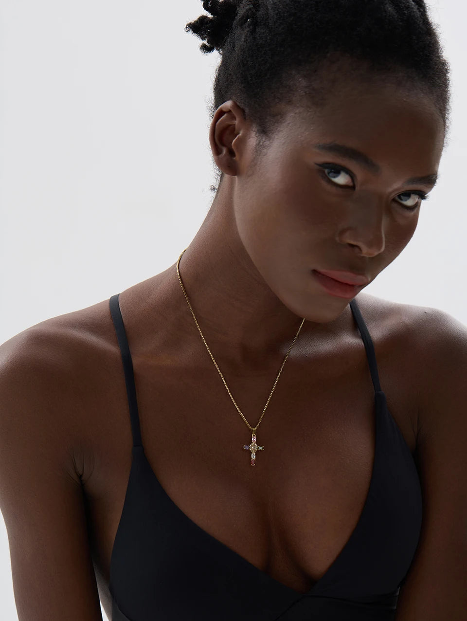 Colorful Cross Drop Pendant Necklace – Gold & Silver