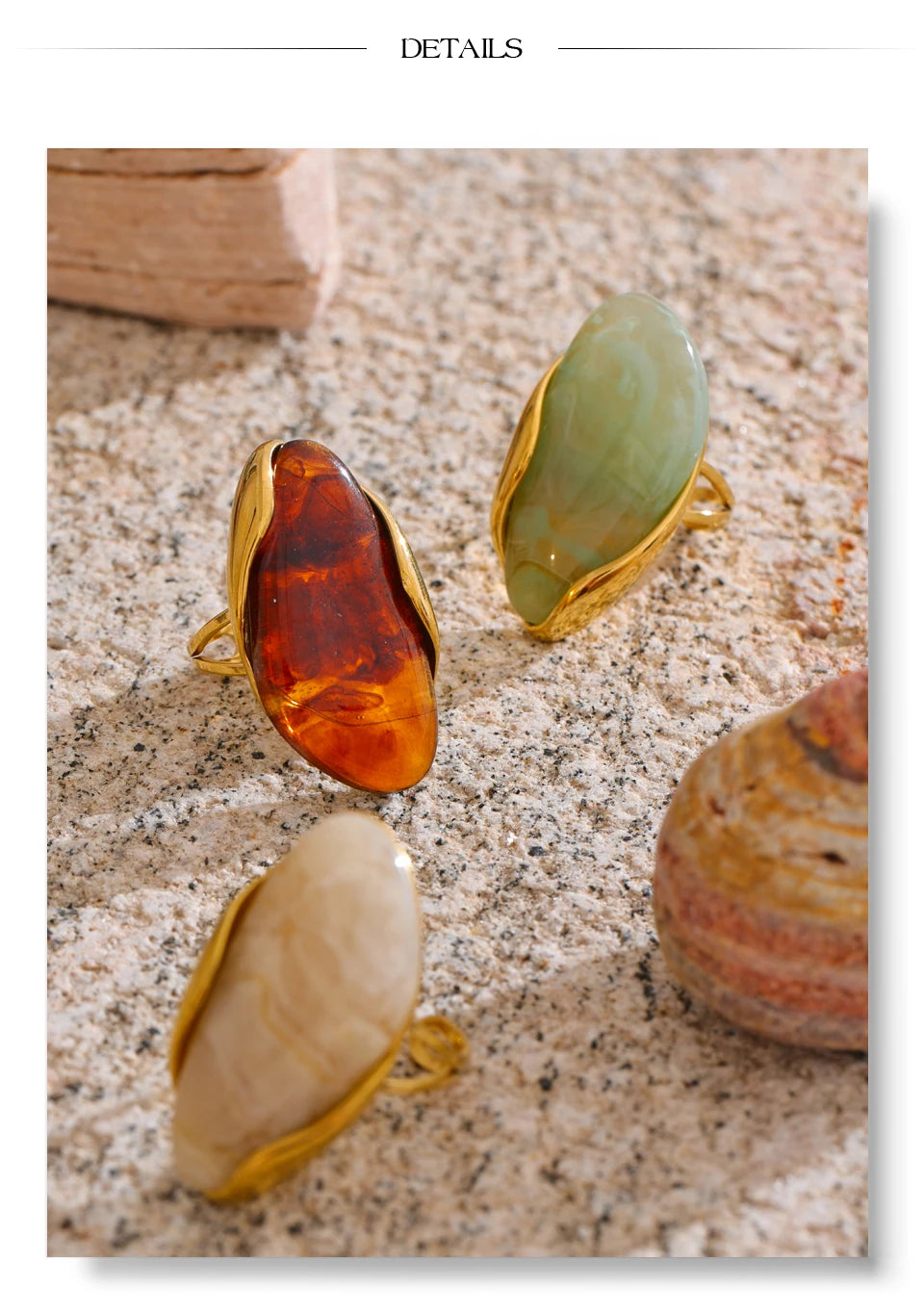 Resin Statement Ring – Adjustable Gold Design