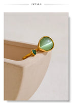 Green Stone Adjustable Ring – Gold Modern Statement Design