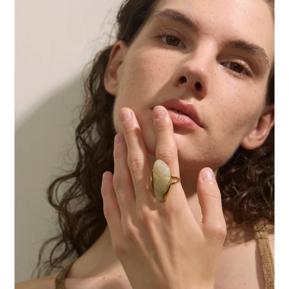 Resin Statement Ring – Adjustable Gold Design