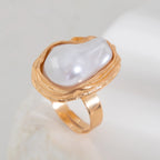 Baroque Pearl Adjustable Ring – Gold & Silver Statement Design