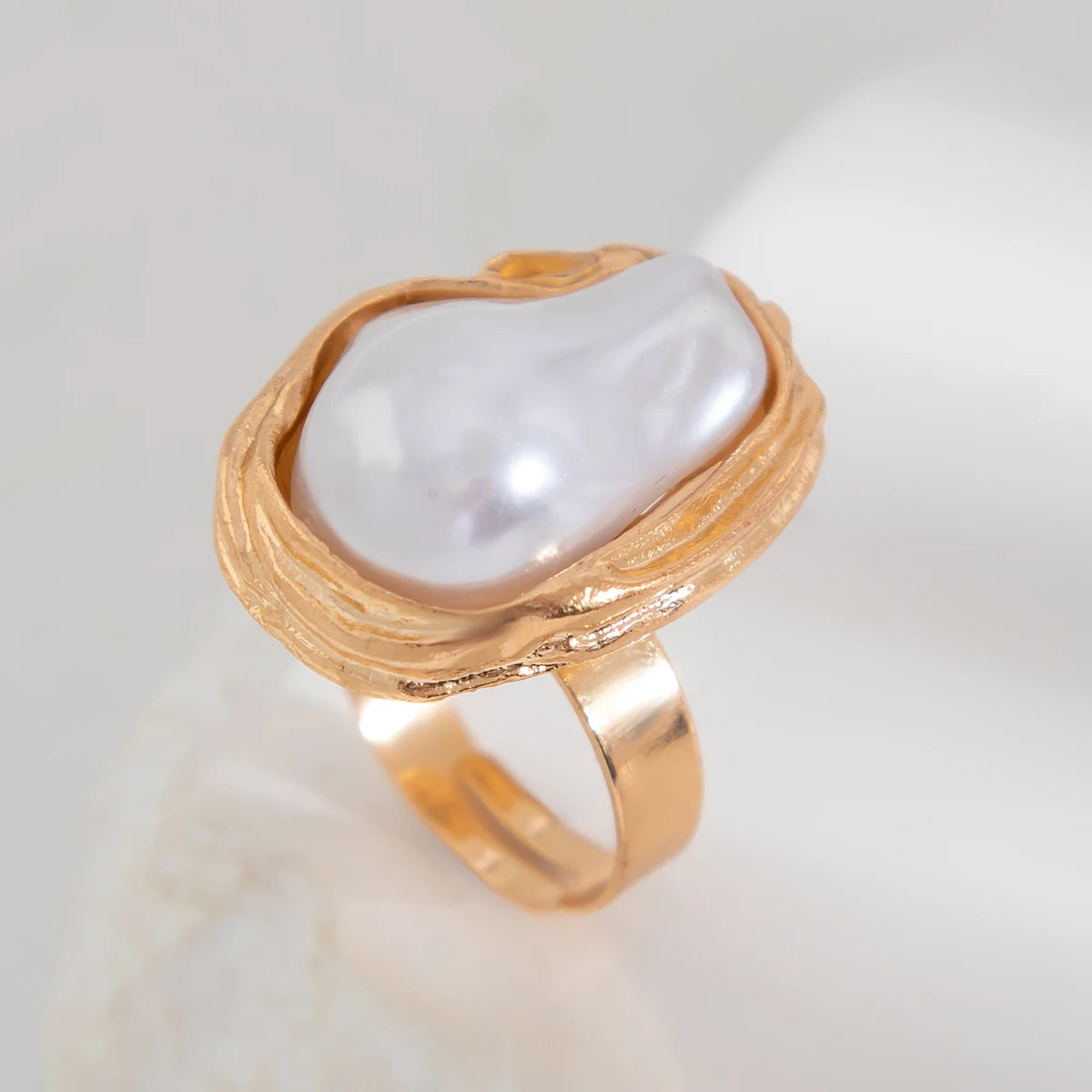Baroque Pearl Adjustable Ring – Gold & Silver Statement Design