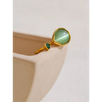 Green Stone Adjustable Ring – Gold Modern Statement Design