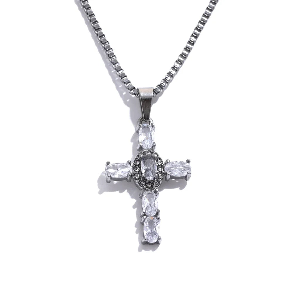 Colorful Cross Drop Pendant Necklace – Gold & Silver