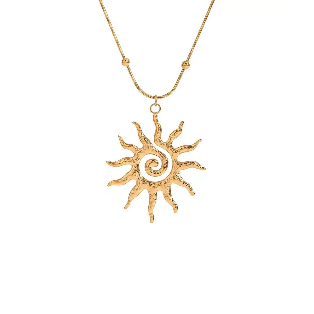 Solar Swirl Necklace – Hammered Sunburst Pendant