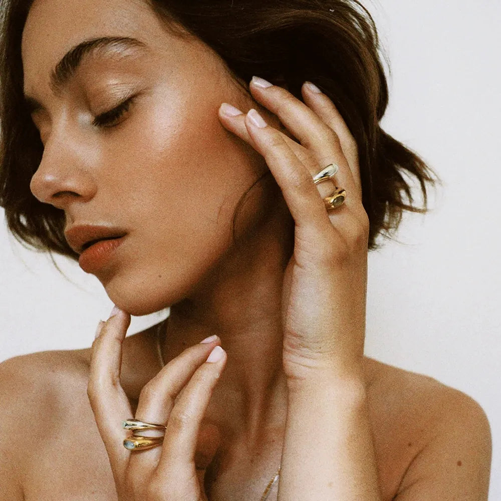 Aurora Dome Ring – Natural Stone Gold Statement Ring