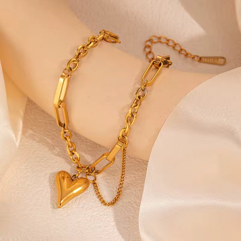 Love Heart Link Bracelet – Gold & Silver